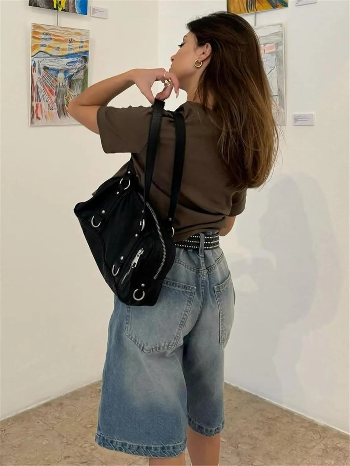 Alyweatry Y2k Loose Denim Bermuda Shorts for Women Low Rise Wide Leg Knee Length Oversized Fit Summer Jeans Shorts