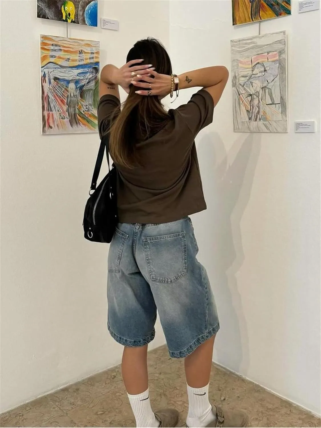 Alyweatry Y2k Loose Denim Bermuda Shorts for Women Low Rise Wide Leg Knee Length Oversized Fit Summer Jeans Shorts