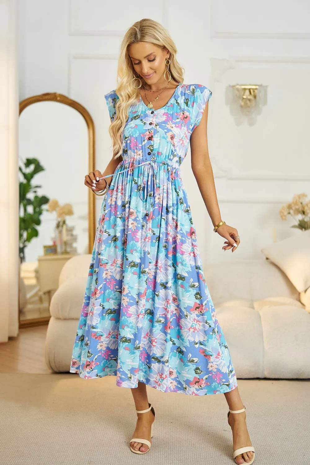 *APP EXCLUSIVE* Floral Vneck A-Line Midi Dress