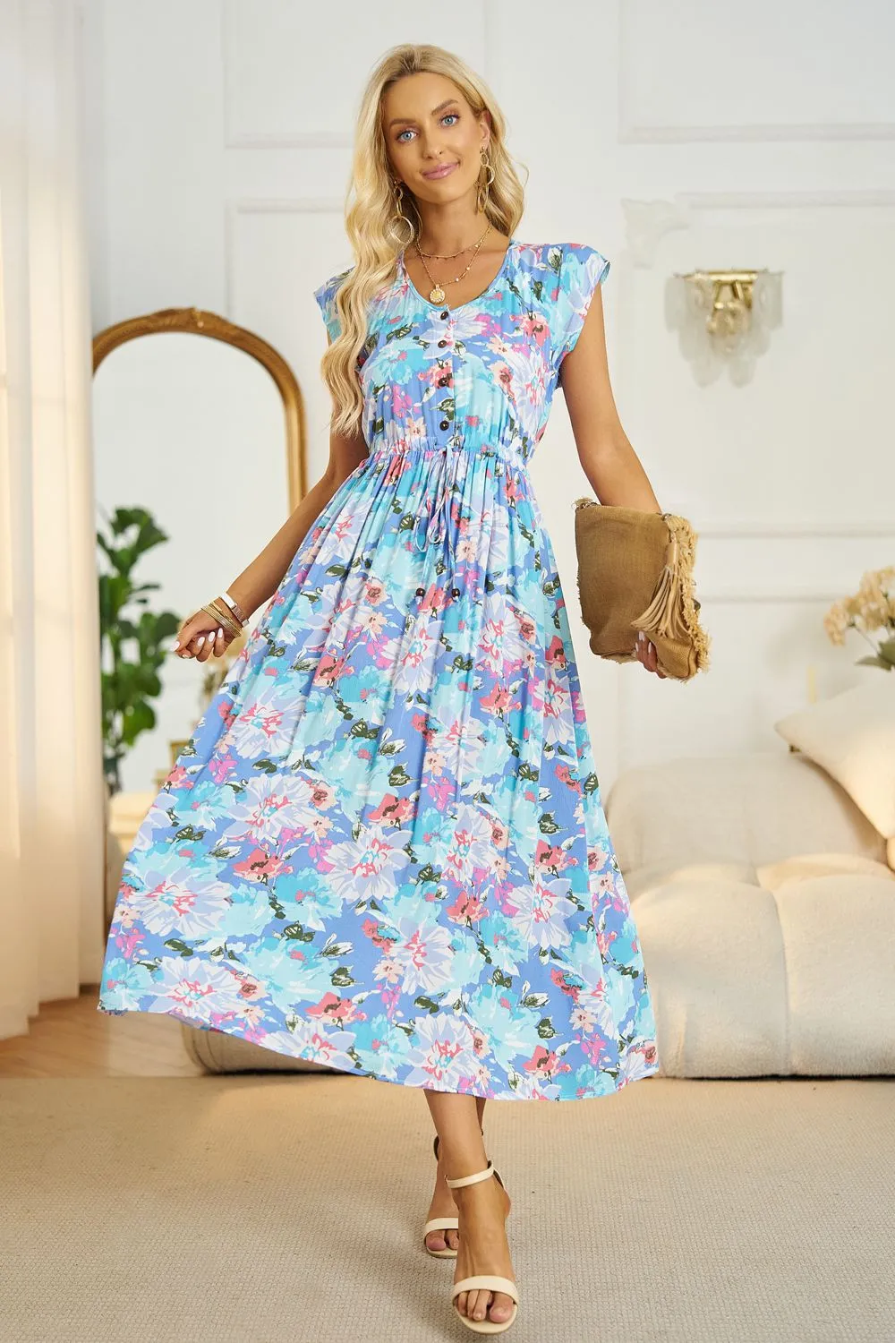 *APP EXCLUSIVE* Floral Vneck A-Line Midi Dress