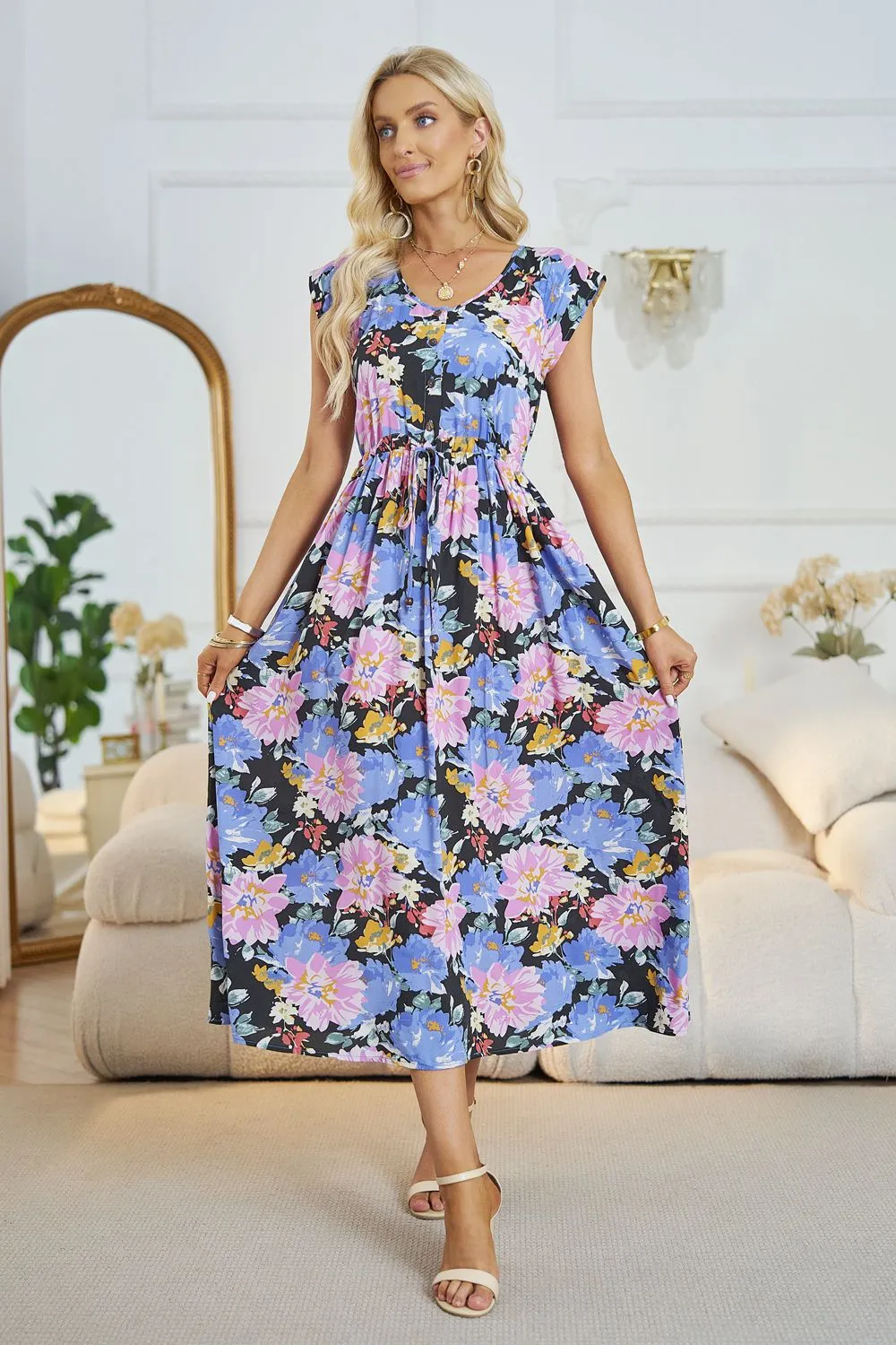 *APP EXCLUSIVE* Floral Vneck A-Line Midi Dress