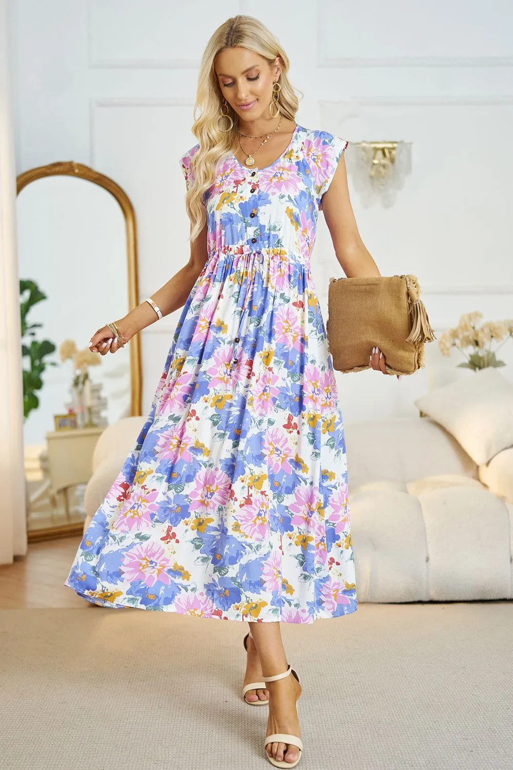 *APP EXCLUSIVE* Floral Vneck A-Line Midi Dress