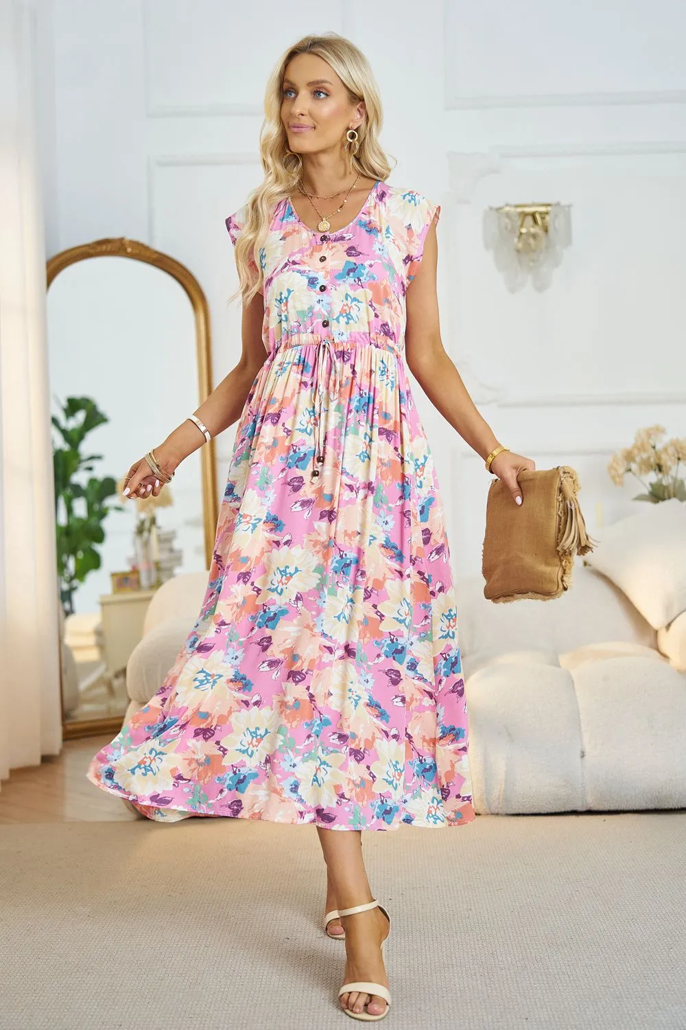 *APP EXCLUSIVE* Floral Vneck A-Line Midi Dress