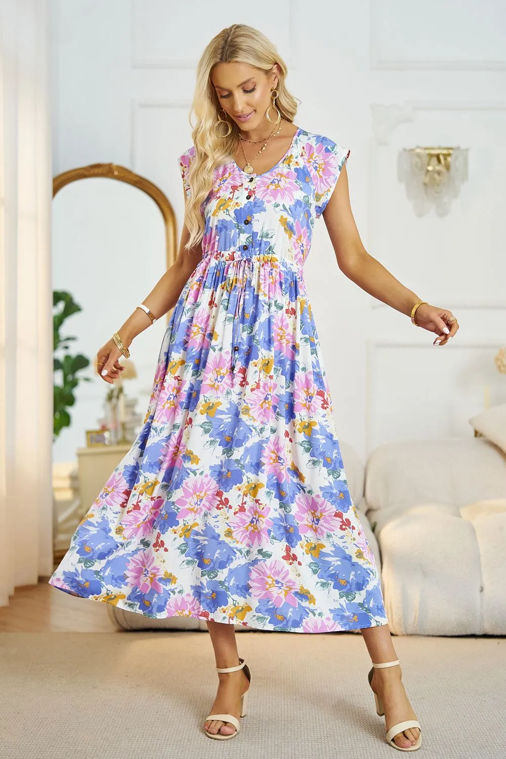 *APP EXCLUSIVE* Floral Vneck A-Line Midi Dress
