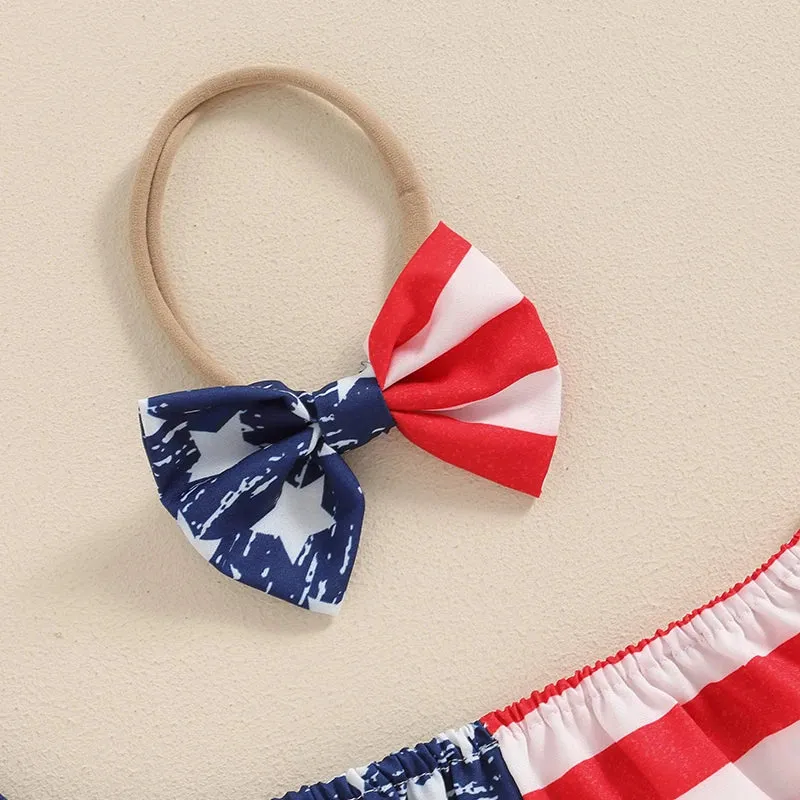Baby Girls Outfit Tops Denim Shorts July 4th Clothes with Headband