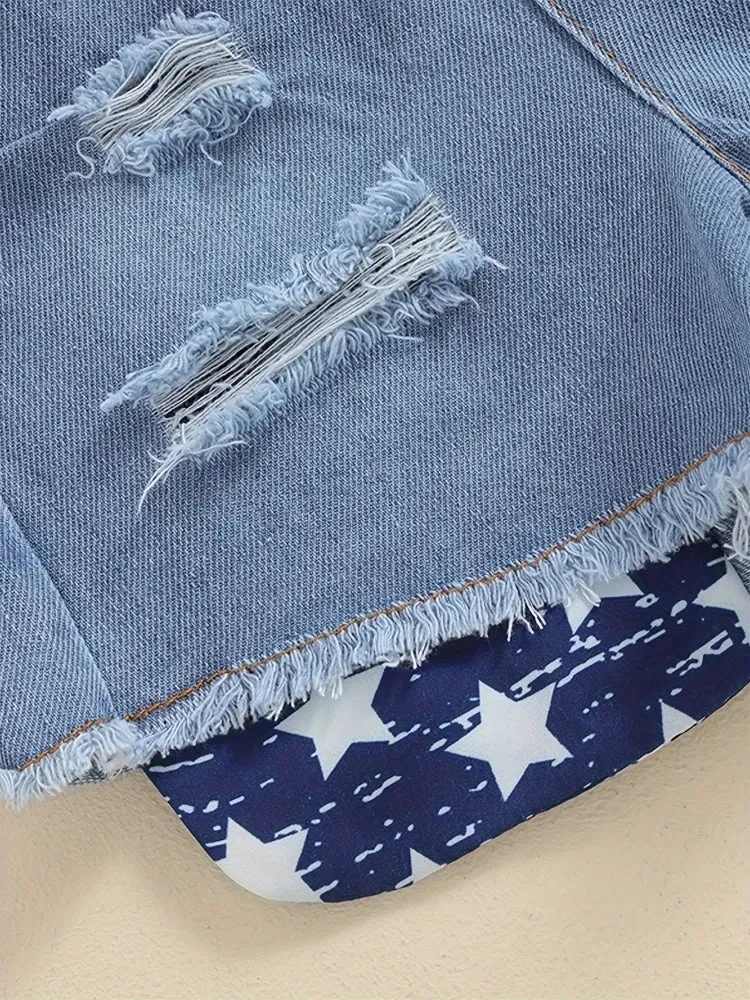 Baby Girls Outfit Tops Denim Shorts July 4th Clothes with Headband