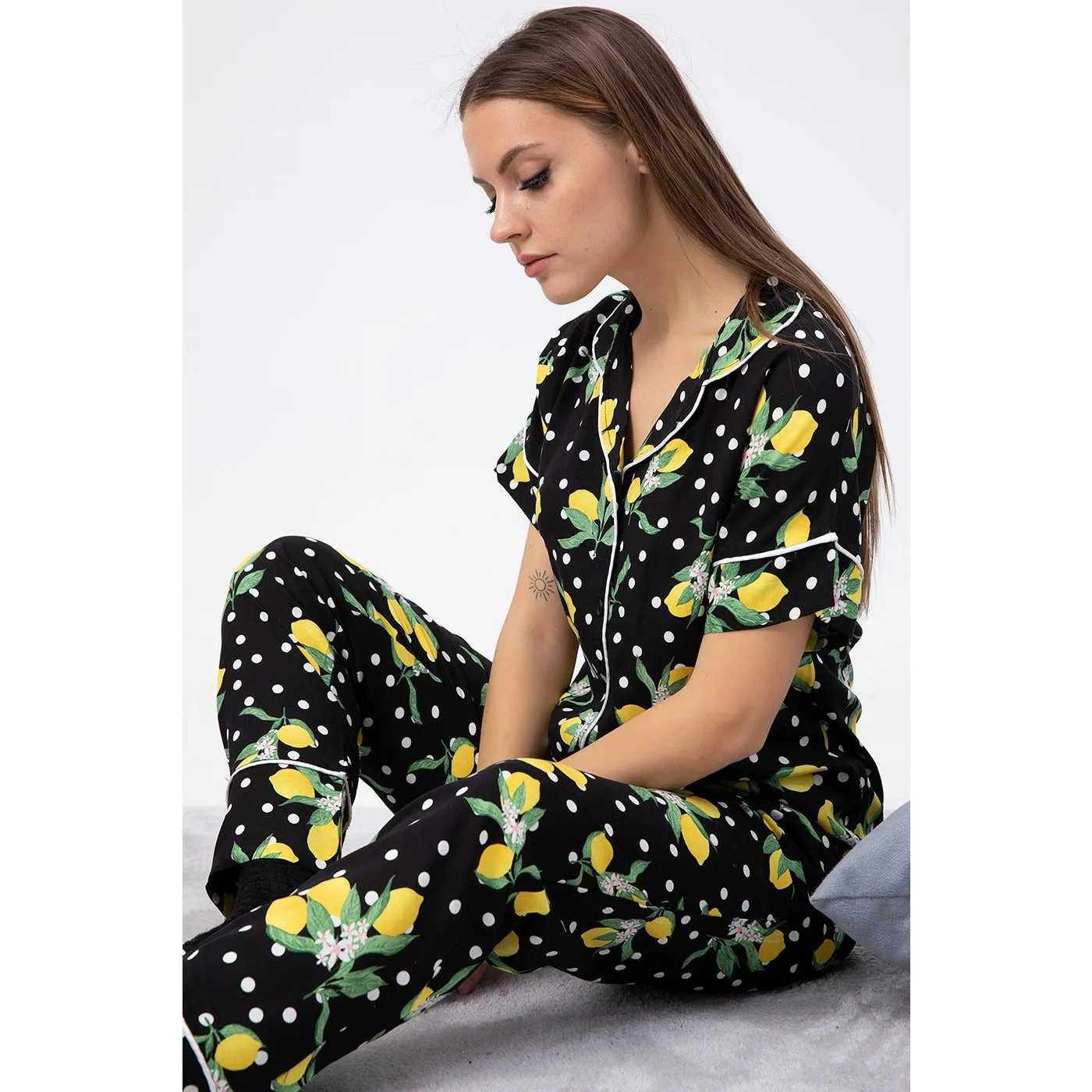 Black Printed PJ Set