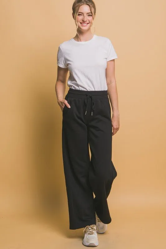 Black Wide Leg Sweatpants with Pockets