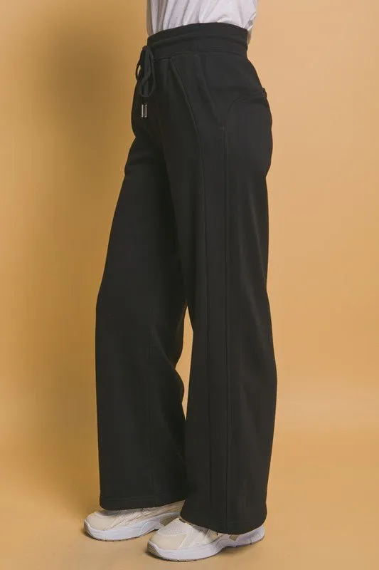 Black Wide Leg Sweatpants with Pockets