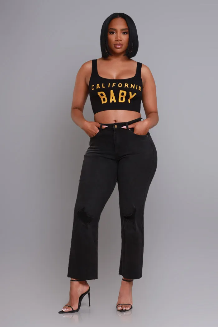 Cali Baby Cropped Graphic Tank Top - Black
