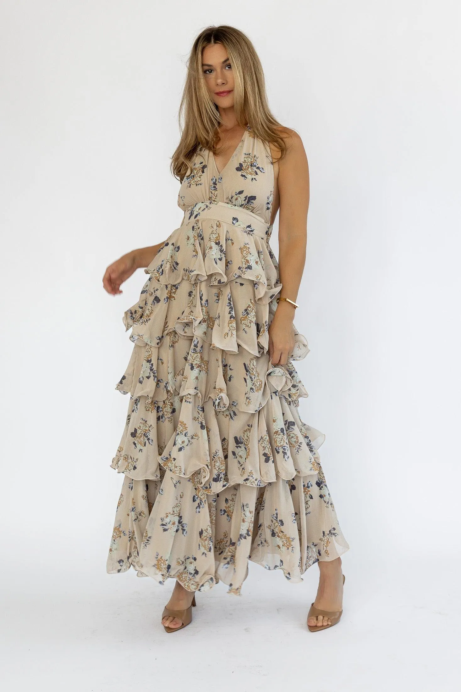 Calla Mocha Floral Tiered Maxi Dress - Final Sale