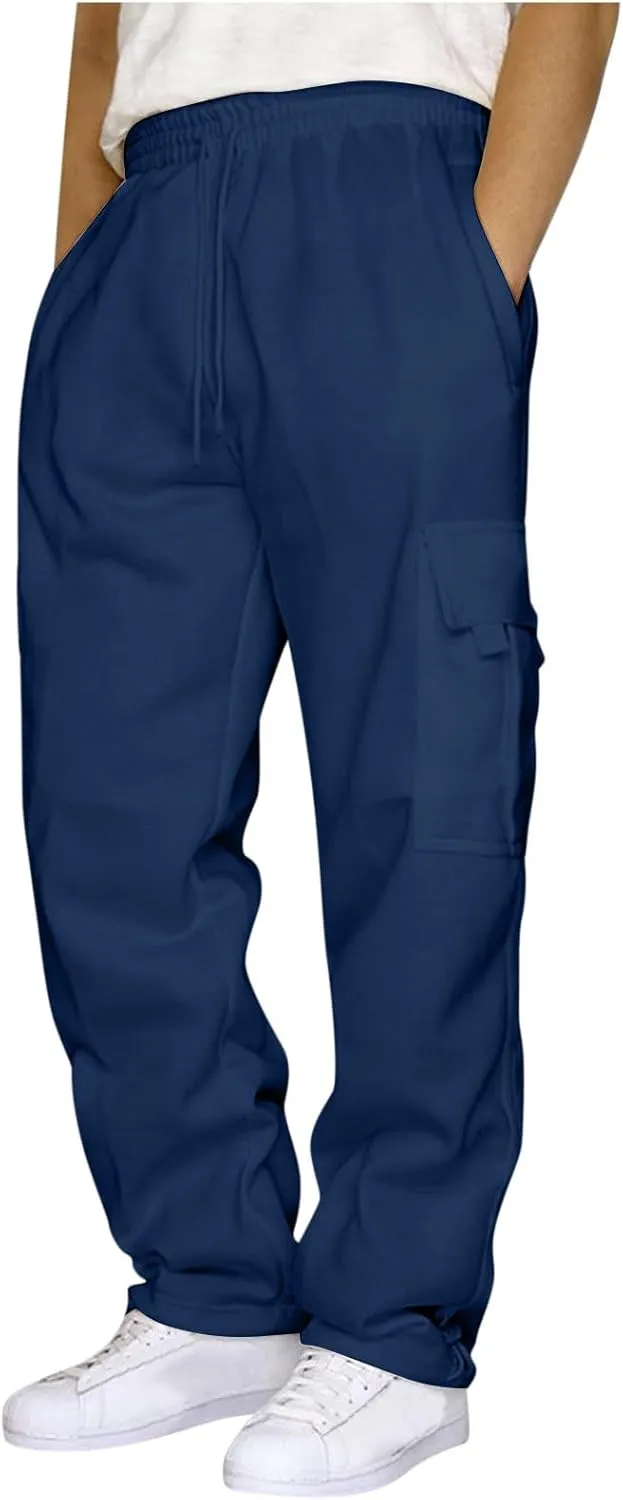 Cargo Sweatpants for Men Big and Tall Loose Fit Casual Workout Running Pants Drawstring Joggers Wide Leg Cargos