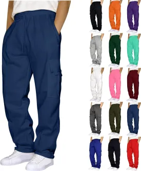 Cargo Sweatpants for Men Big and Tall Loose Fit Casual Workout Running Pants Drawstring Joggers Wide Leg Cargos