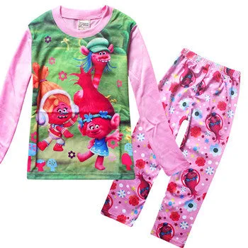 Children Pajamas Set Long Sleeve Cartoon Pajamas Trolls Girls Pajamas Set Sleepwear Homewear Clothing Sets Robe Kids Underwear