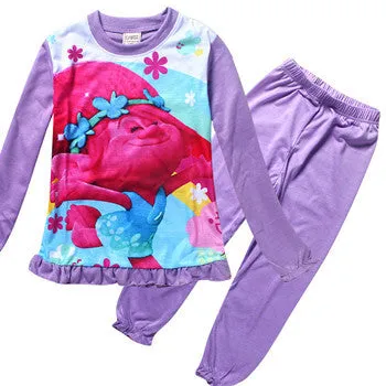 Children Pajamas Set Long Sleeve Cartoon Pajamas Trolls Girls Pajamas Set Sleepwear Homewear Clothing Sets Robe Kids Underwear
