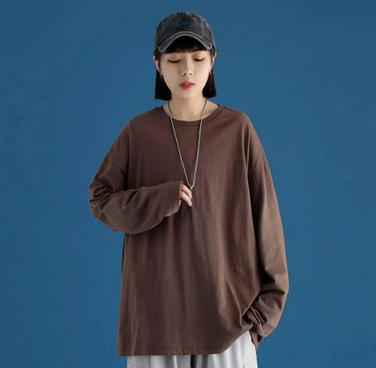 Couple Solid Color Long-sleeved T-shirt