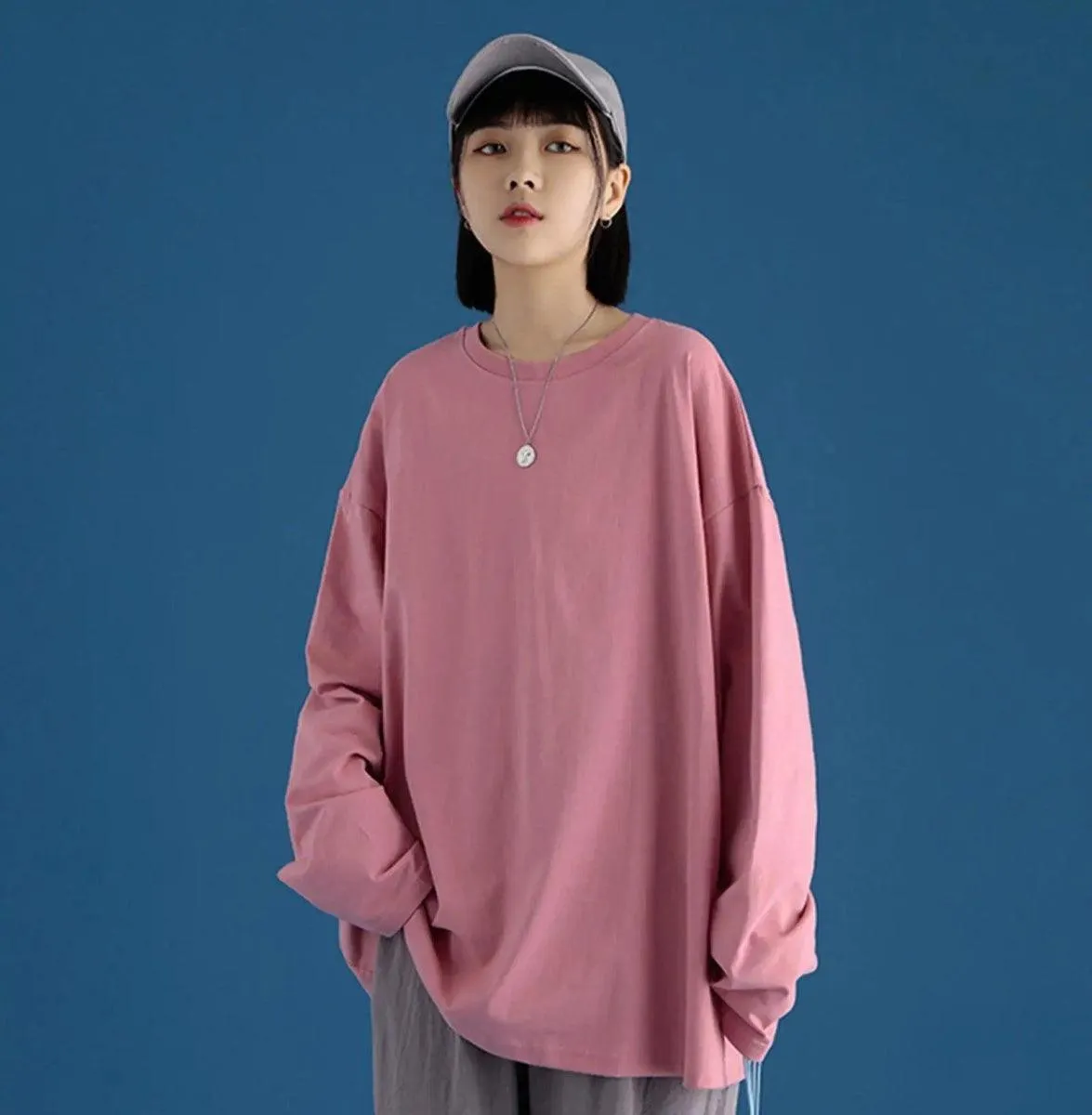 Couple Solid Color Long-sleeved T-shirt