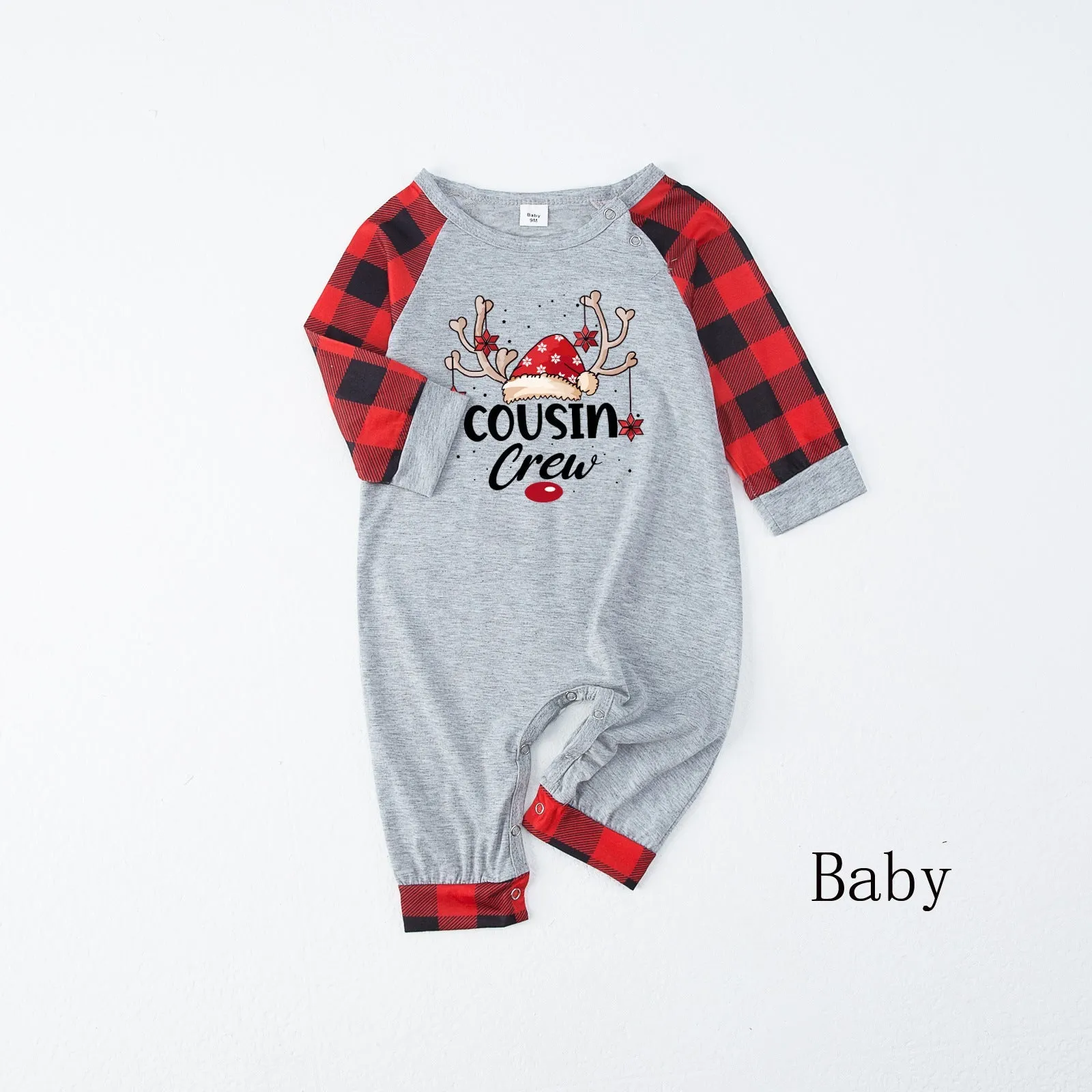 Cousin Crew Christmas red plaid cartoon print matching pajamas