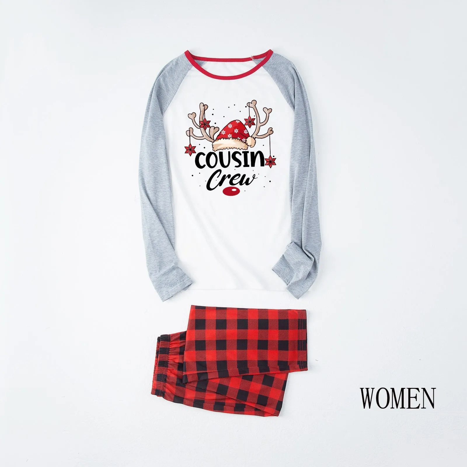 Cousin Crew Christmas red plaid cartoon print matching pajamas
