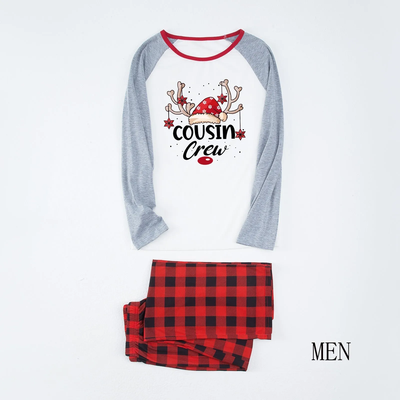 Cousin Crew Christmas red plaid cartoon print matching pajamas