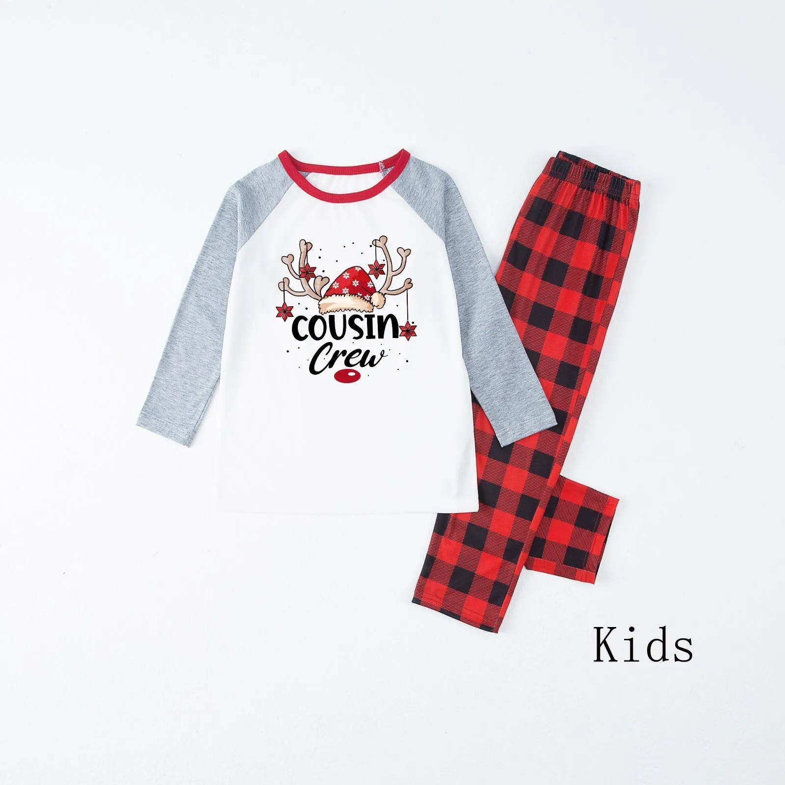 Cousin Crew Christmas red plaid cartoon print matching pajamas
