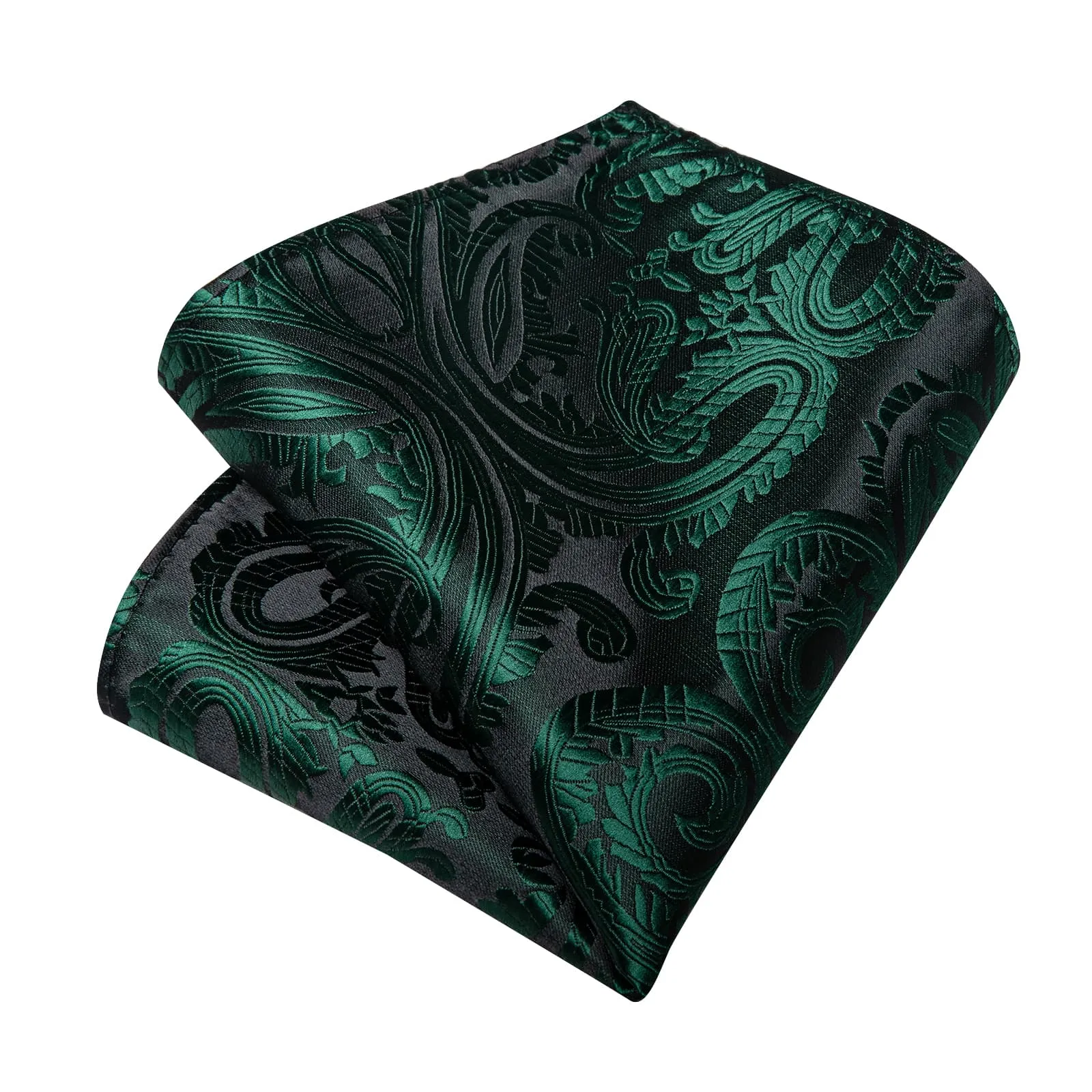 DiBanGu Dress Tie Deep Green Paisley Men's Silk Tie Handkerchief Cufflinks Set