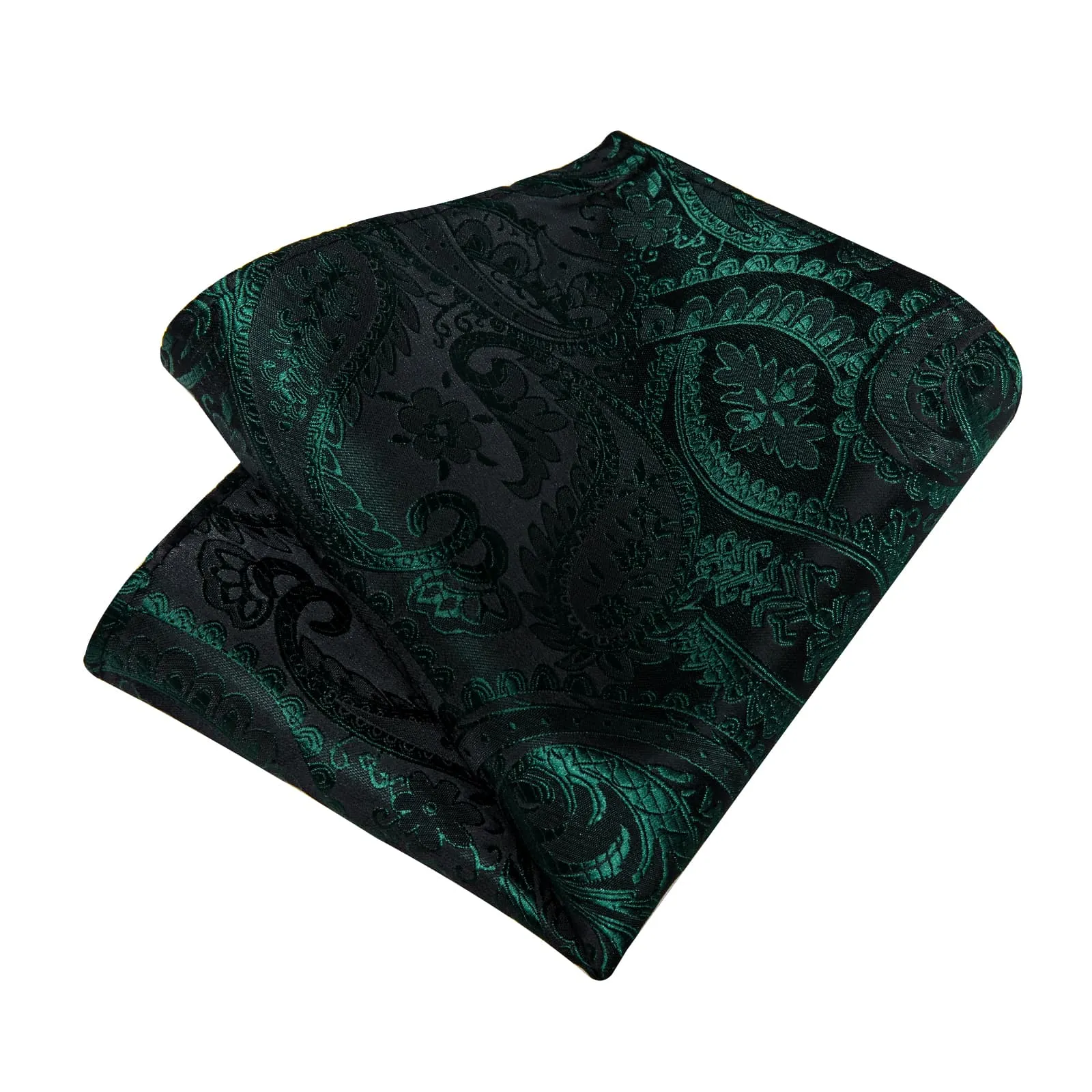 DiBanGu Dress Tie Sapphire Pine Green Paisley Men's Silk Tie Hanky Cufflinks Set