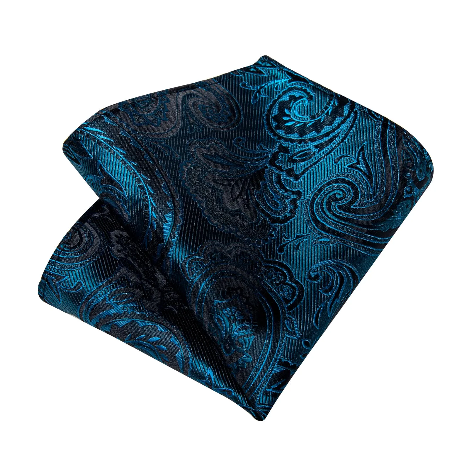 DiBanGu Dress Tie Teal Floral Men's Silk Tie Handkerchief Cufflinks Set