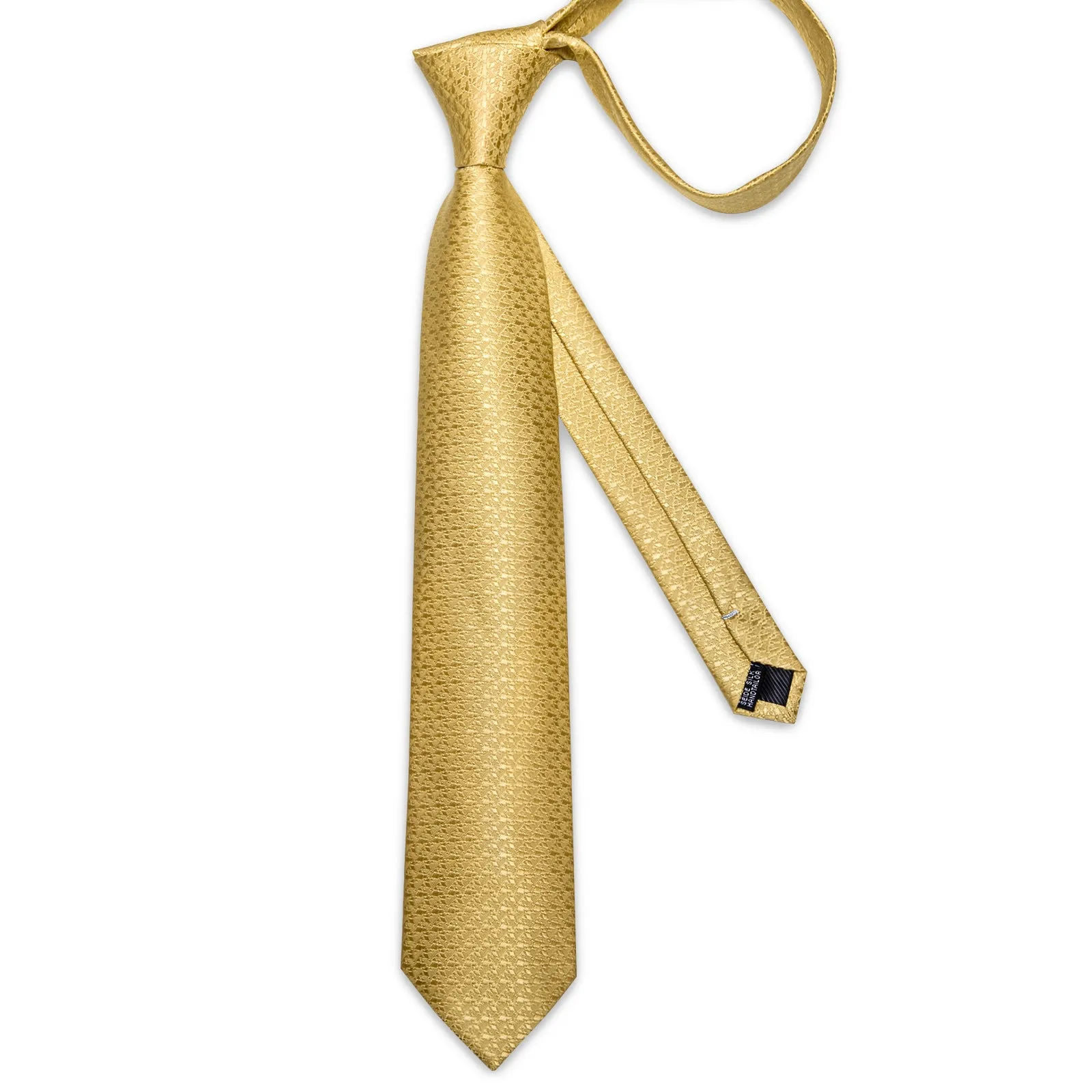 DiBanGu Gold Tie Geometry Men's Silk Tie Pocket Square Cufflinks Set