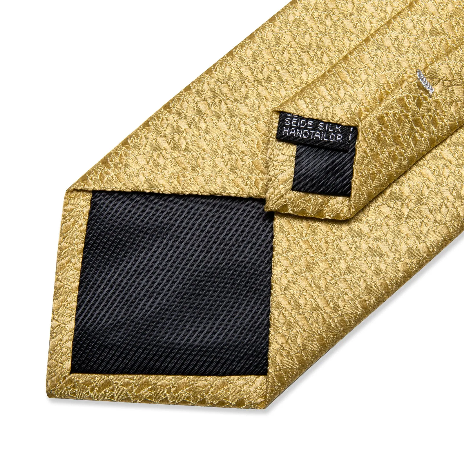 DiBanGu Gold Tie Geometry Men's Silk Tie Pocket Square Cufflinks Set