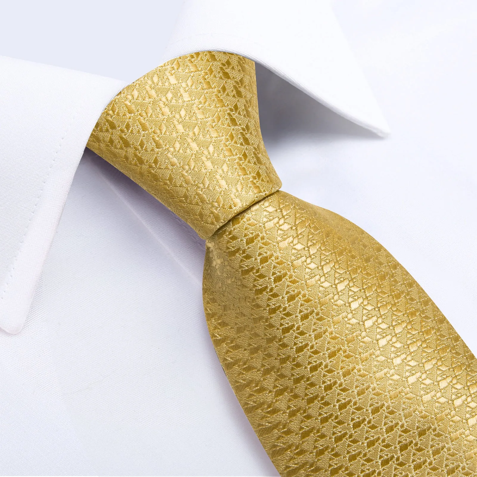 DiBanGu Gold Tie Geometry Men's Silk Tie Pocket Square Cufflinks Set