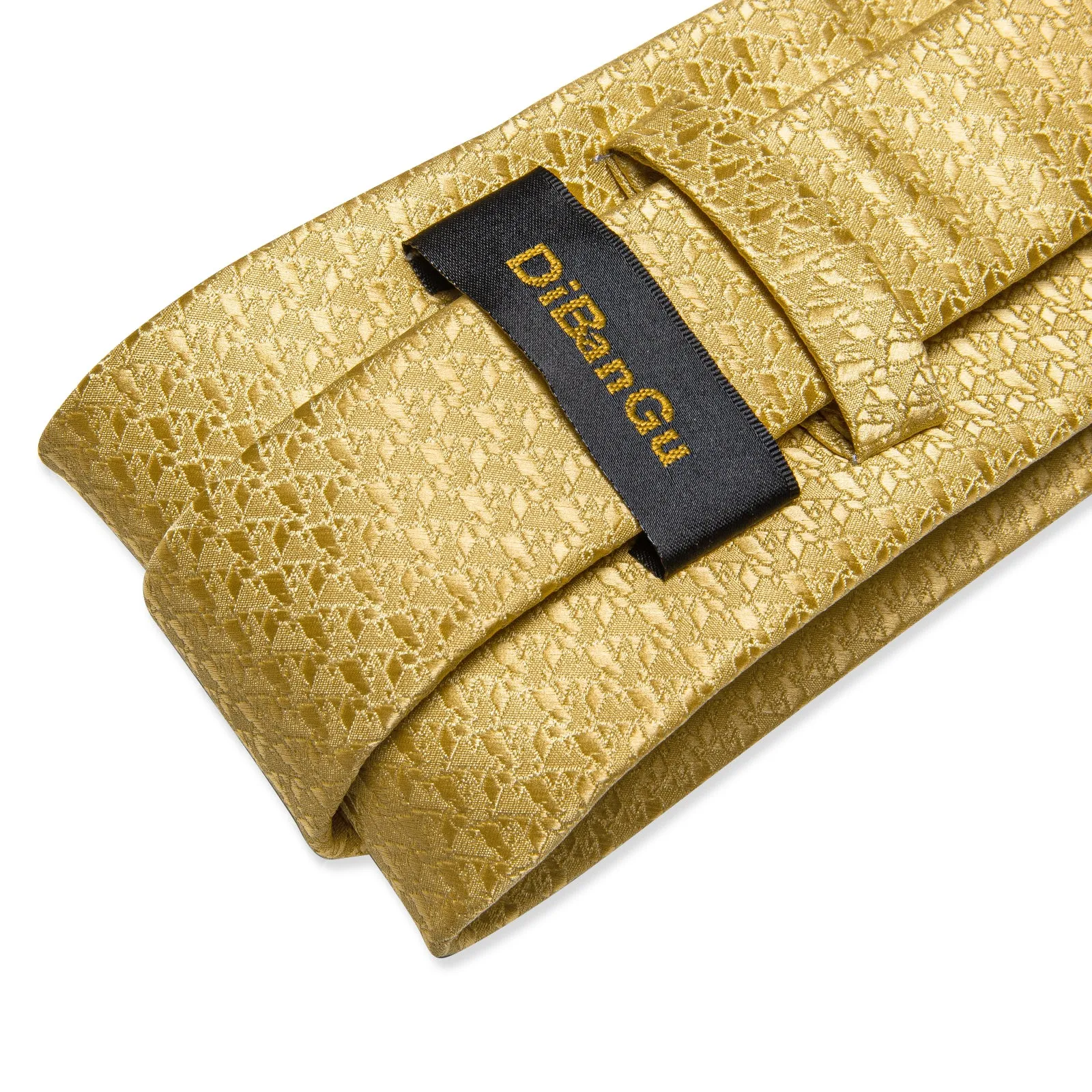 DiBanGu Gold Tie Geometry Men's Silk Tie Pocket Square Cufflinks Set