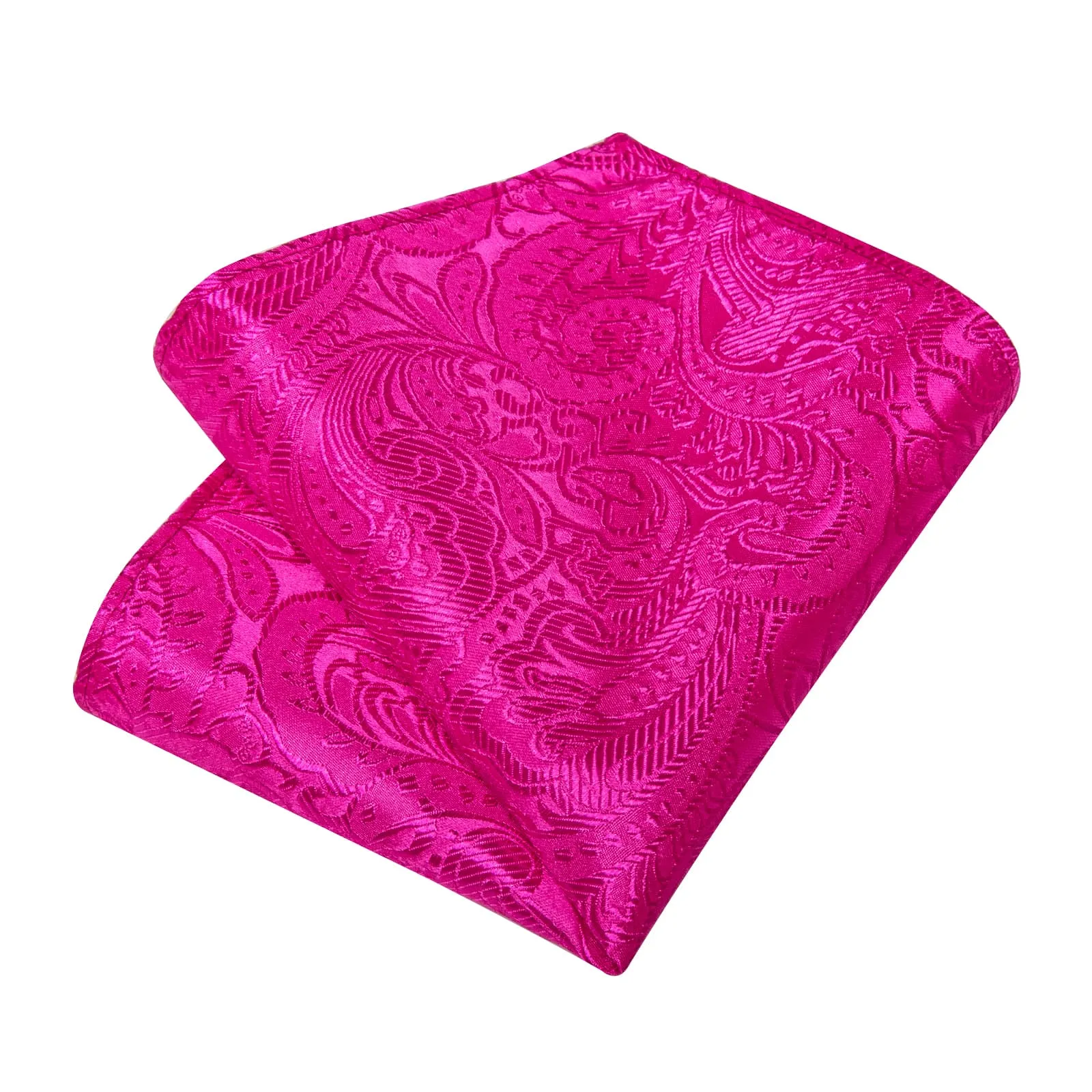 DiBanGu Hot Pink Paisley Silk Mens Tie Pocket Square Cufflinks Set
