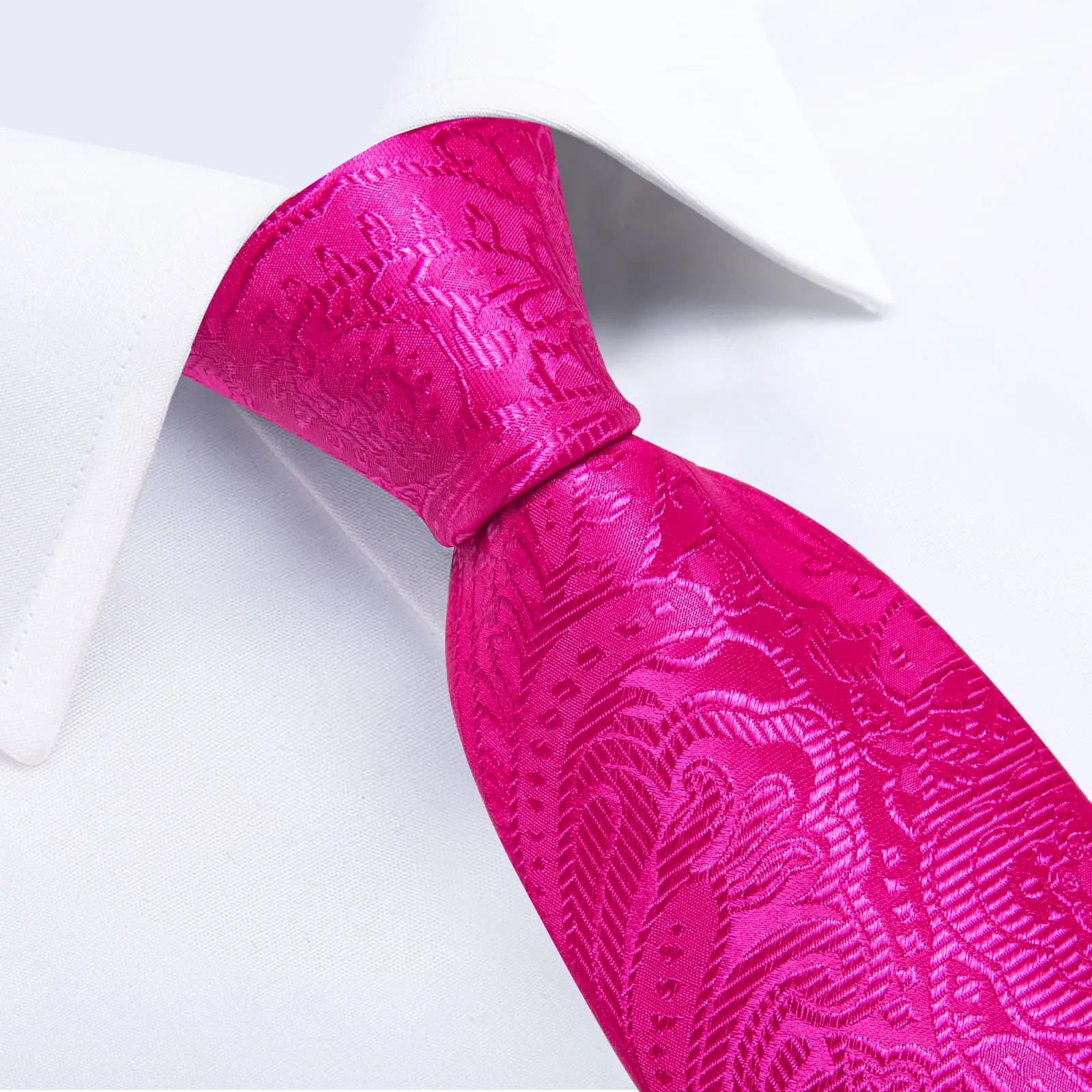 DiBanGu Hot Pink Paisley Silk Mens Tie Pocket Square Cufflinks Set