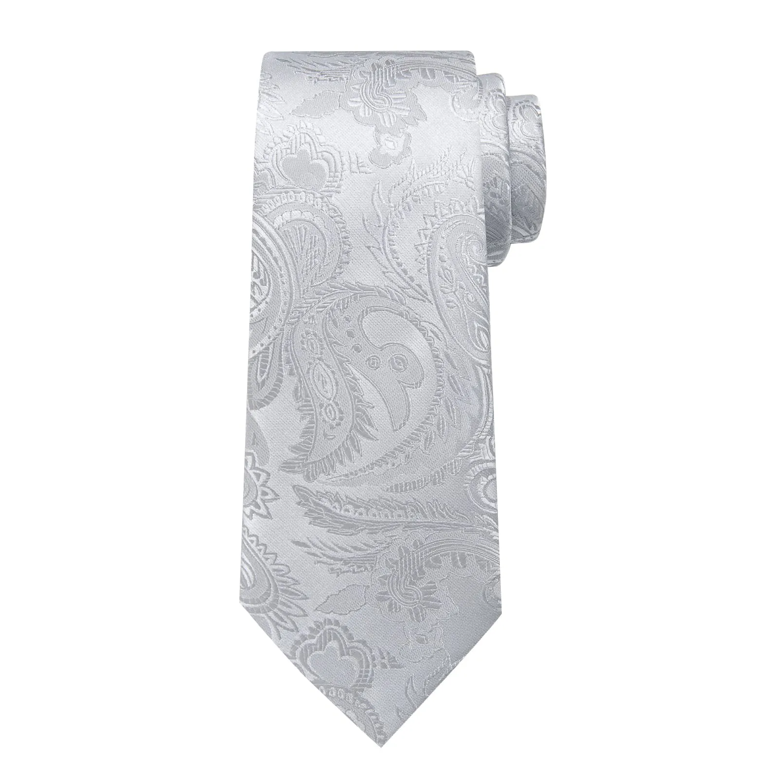 DiBanGu Silk Necktie Light Grey Paisley Mens Dress Tie Pocket Square Cufflinks Set