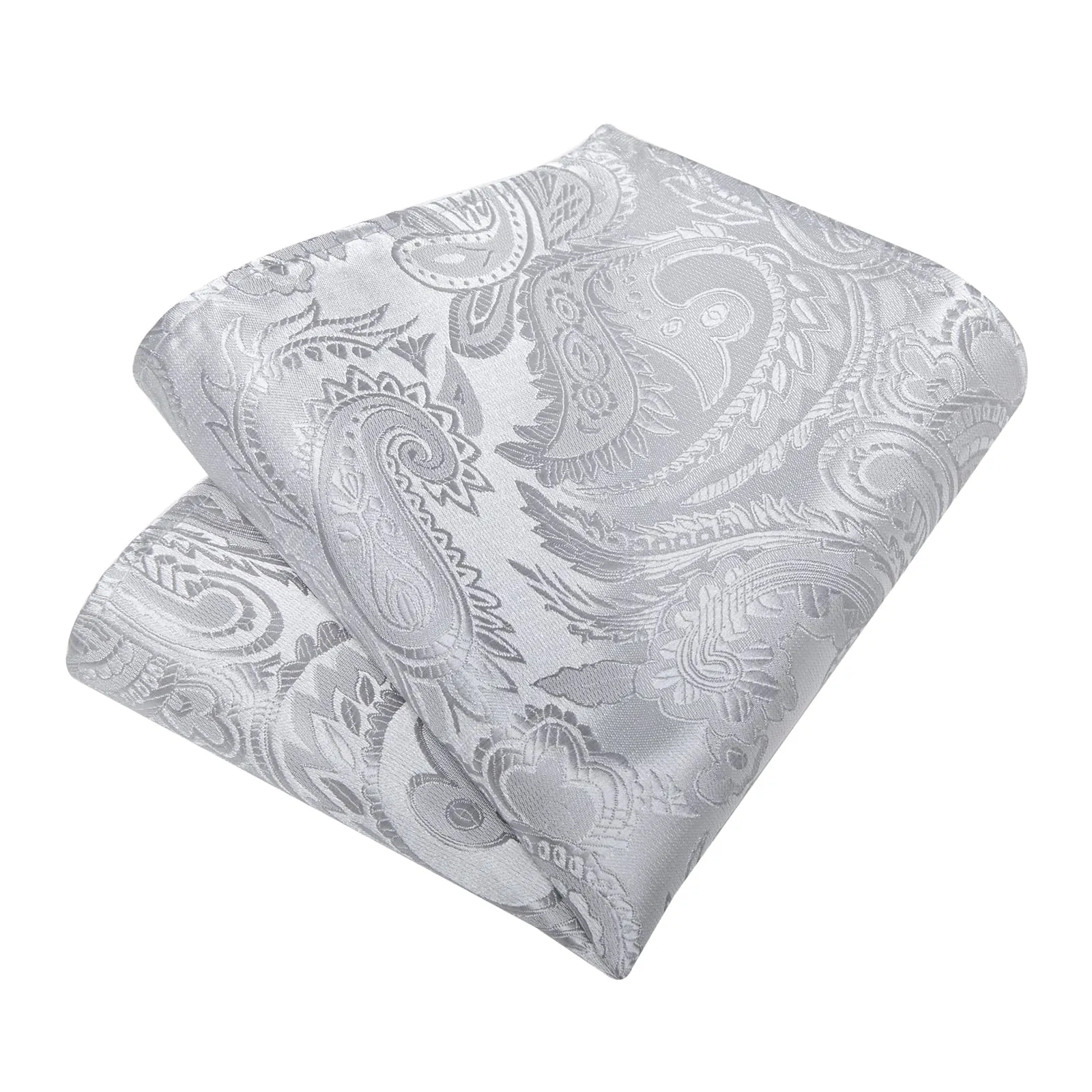 DiBanGu Silk Necktie Light Grey Paisley Mens Dress Tie Pocket Square Cufflinks Set
