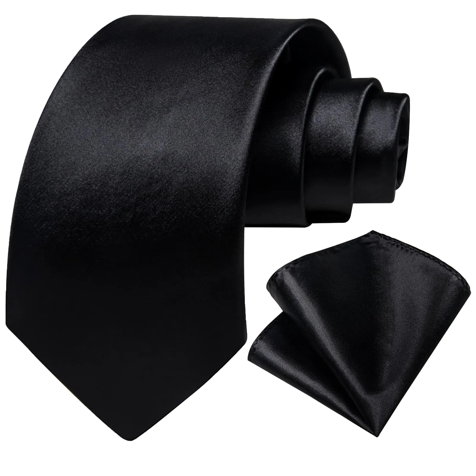 DiBanGu Silk Tie Classic Black Solid Mens Formal Business Tie Handkerchief Cufflinks Set