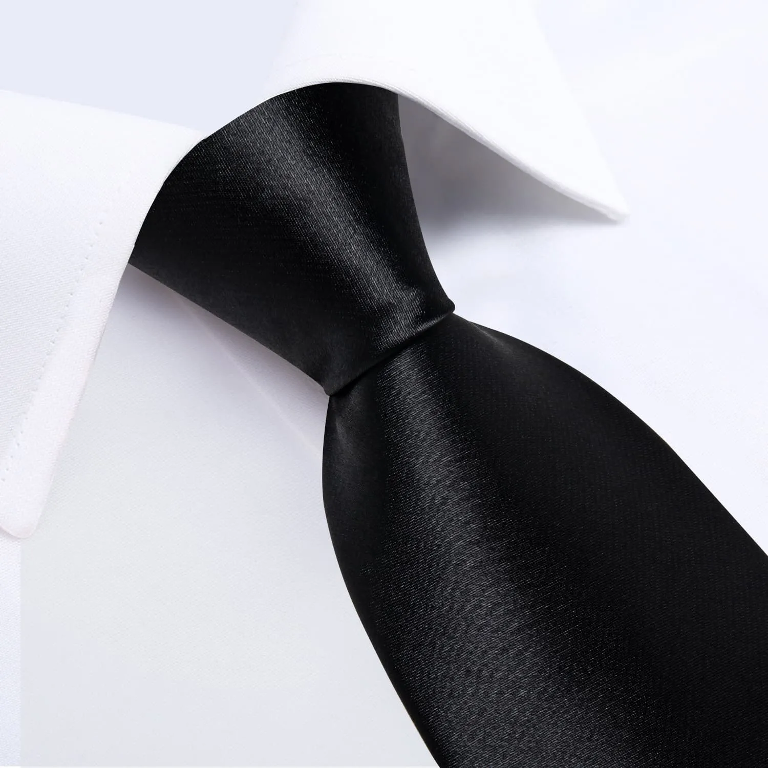 DiBanGu Silk Tie Classic Black Solid Mens Formal Business Tie Handkerchief Cufflinks Set
