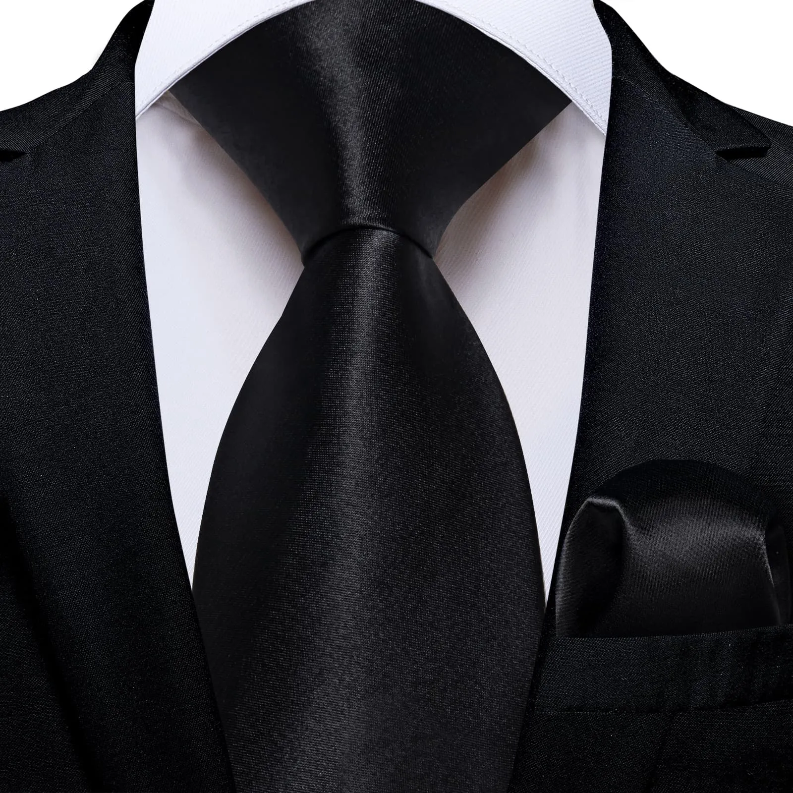 DiBanGu Silk Tie Classic Black Solid Mens Formal Business Tie Handkerchief Cufflinks Set