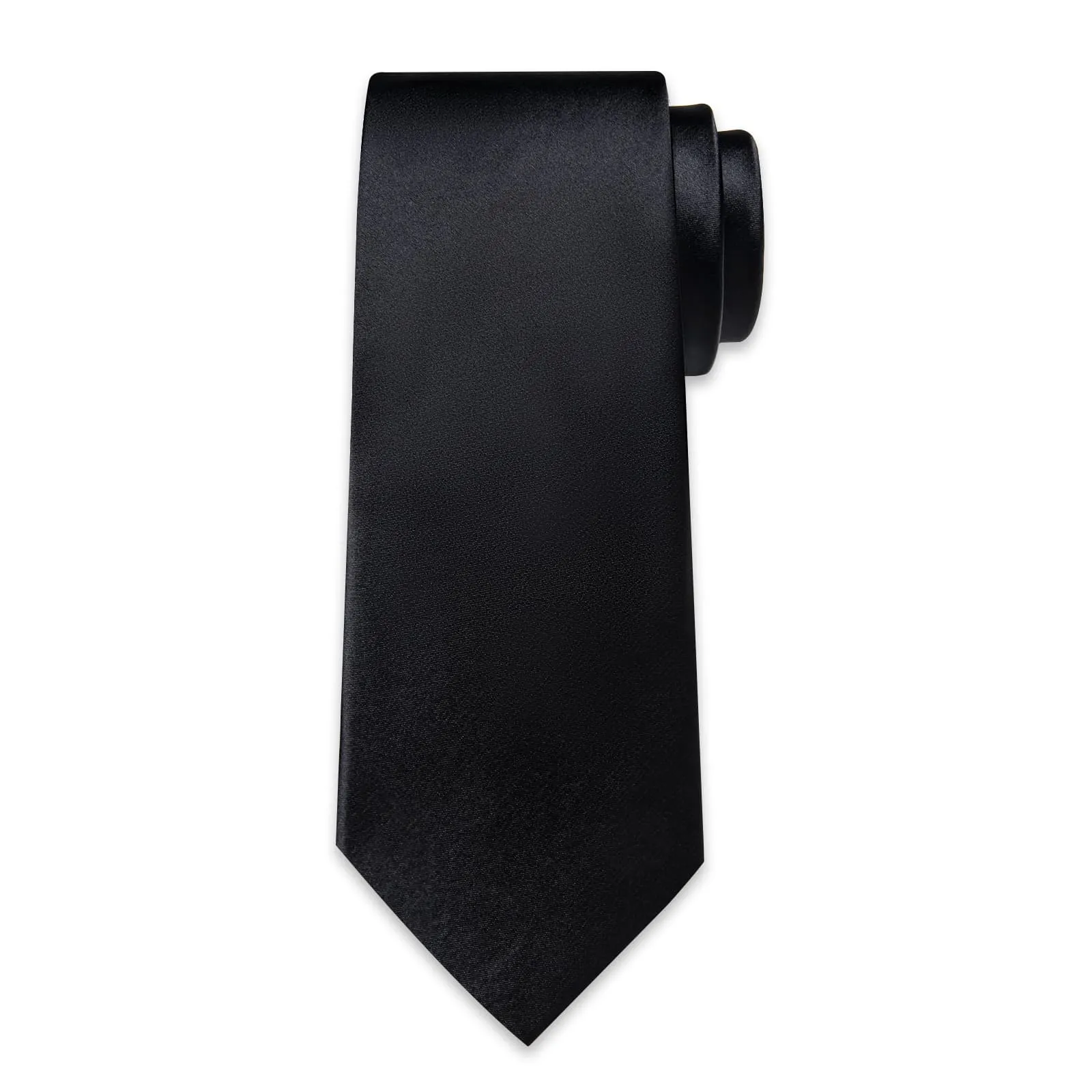 DiBanGu Silk Tie Classic Black Solid Mens Formal Business Tie Handkerchief Cufflinks Set