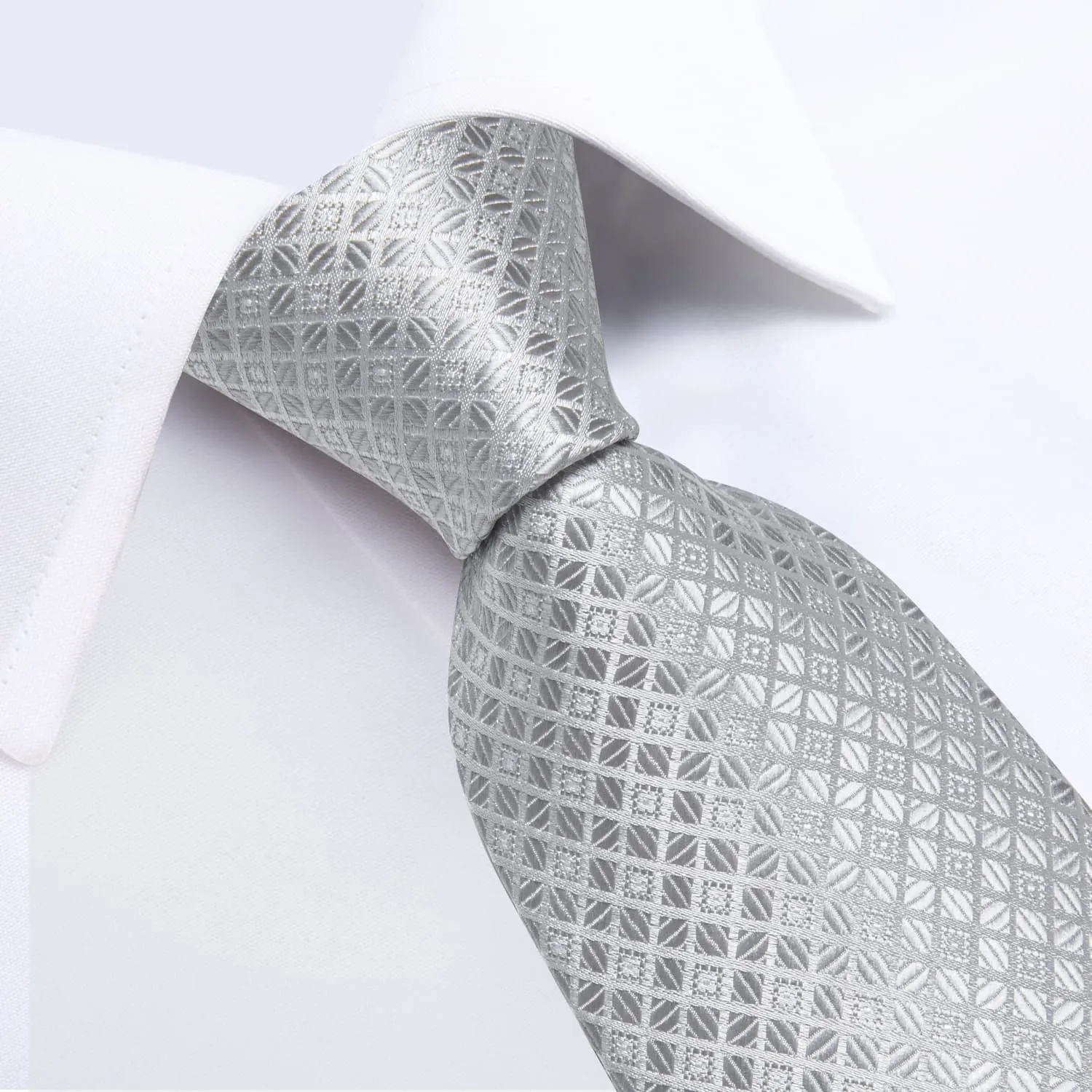 DiBanGu Silk Tie Could Grey Plaid Mens Tuxedo Work Dresses Tie Pocket Square Cufflinks Set