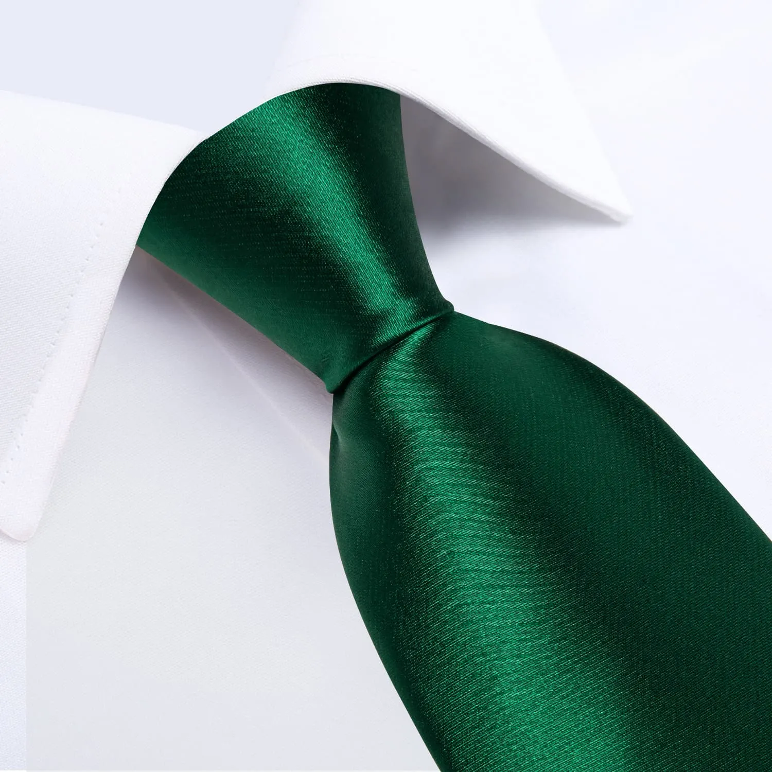 DiBanGu Silk Tie Forest Green Solid Mens Formal Business Tie Handkerchief Cufflinks Set