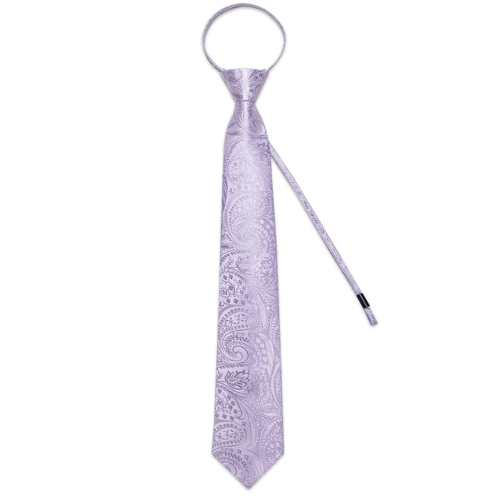 DiBanGu Silk Tie Lavender Purple Paisley Lazy Easy-pull Mens Dress Tie Hanky Cufflinks Set