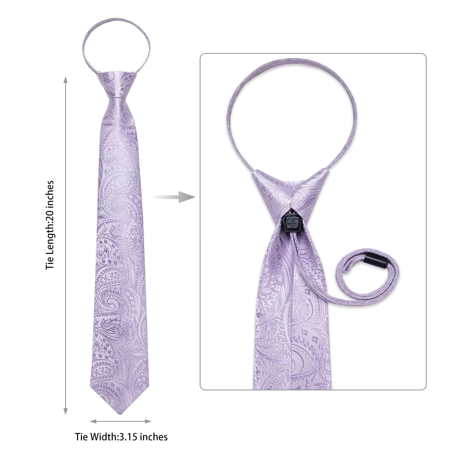 DiBanGu Silk Tie Lavender Purple Paisley Lazy Easy-pull Mens Dress Tie Hanky Cufflinks Set