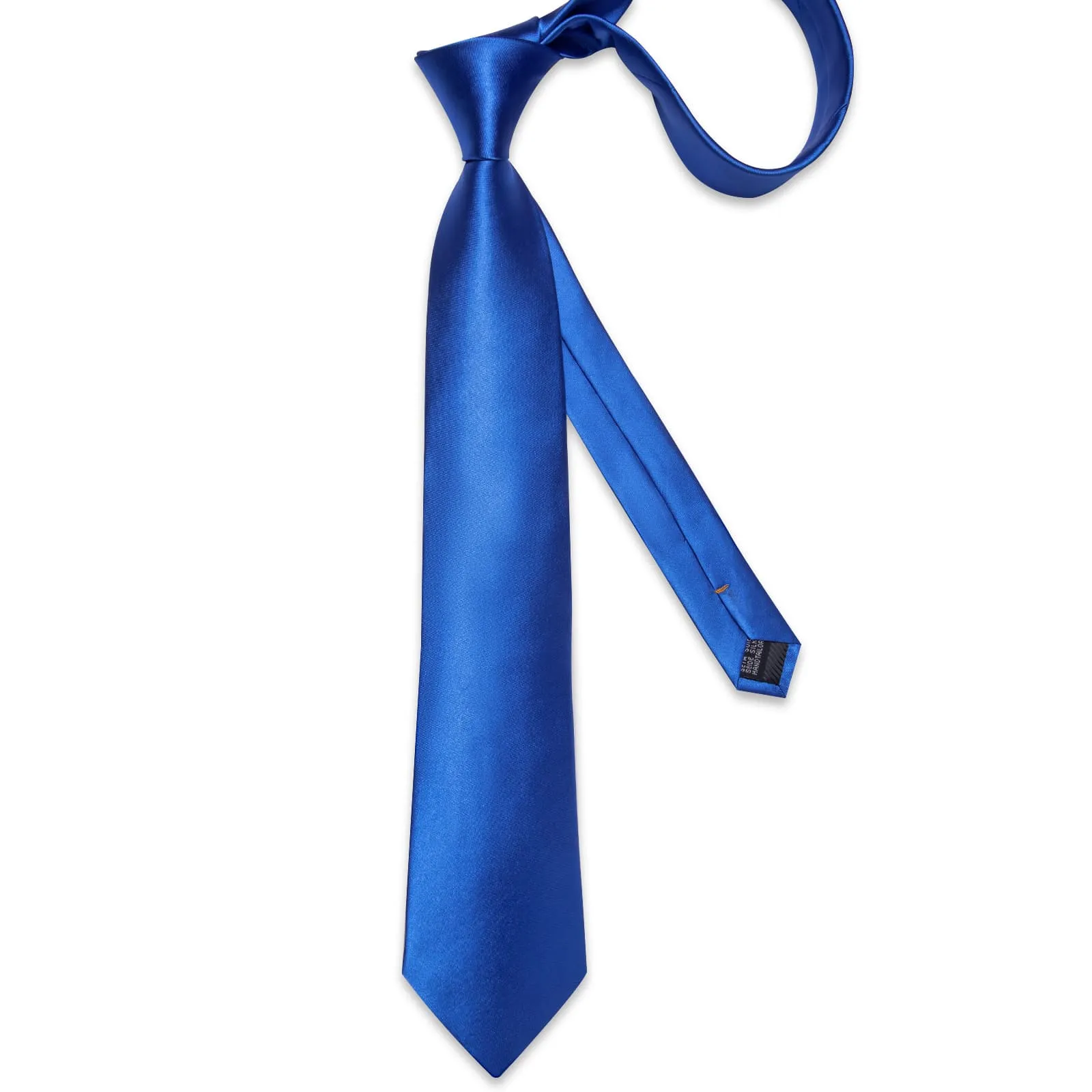DiBanGu Silk Tie Shining Navy Blue Solid Mens Formal Dress Tie Handkerchief Cufflinks Set