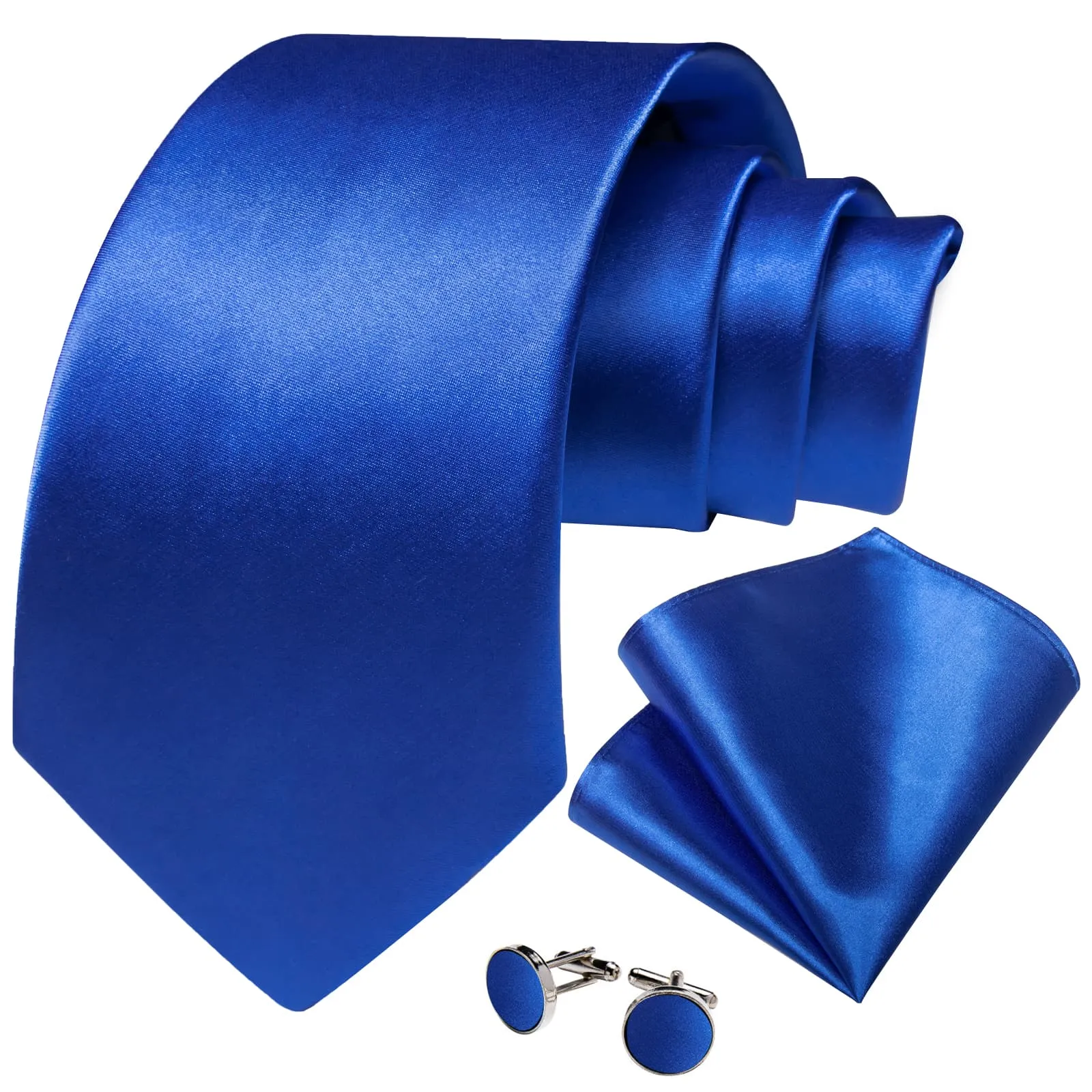 DiBanGu Silk Tie Shining Navy Blue Solid Mens Formal Dress Tie Handkerchief Cufflinks Set