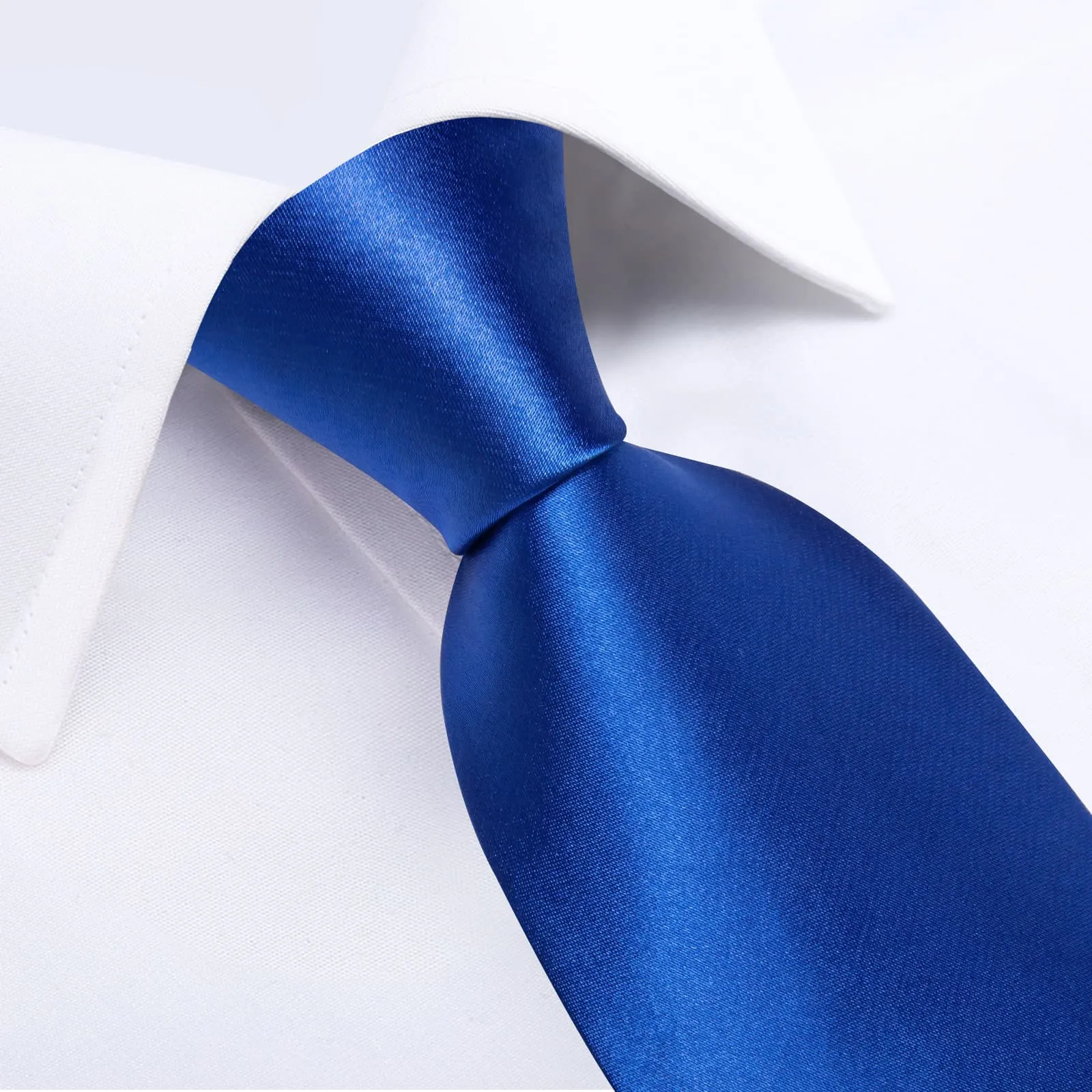 DiBanGu Silk Tie Shining Navy Blue Solid Mens Formal Dress Tie Handkerchief Cufflinks Set