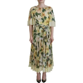 Dolce & Gabbana Floral Silk Pleated Maxi Dress