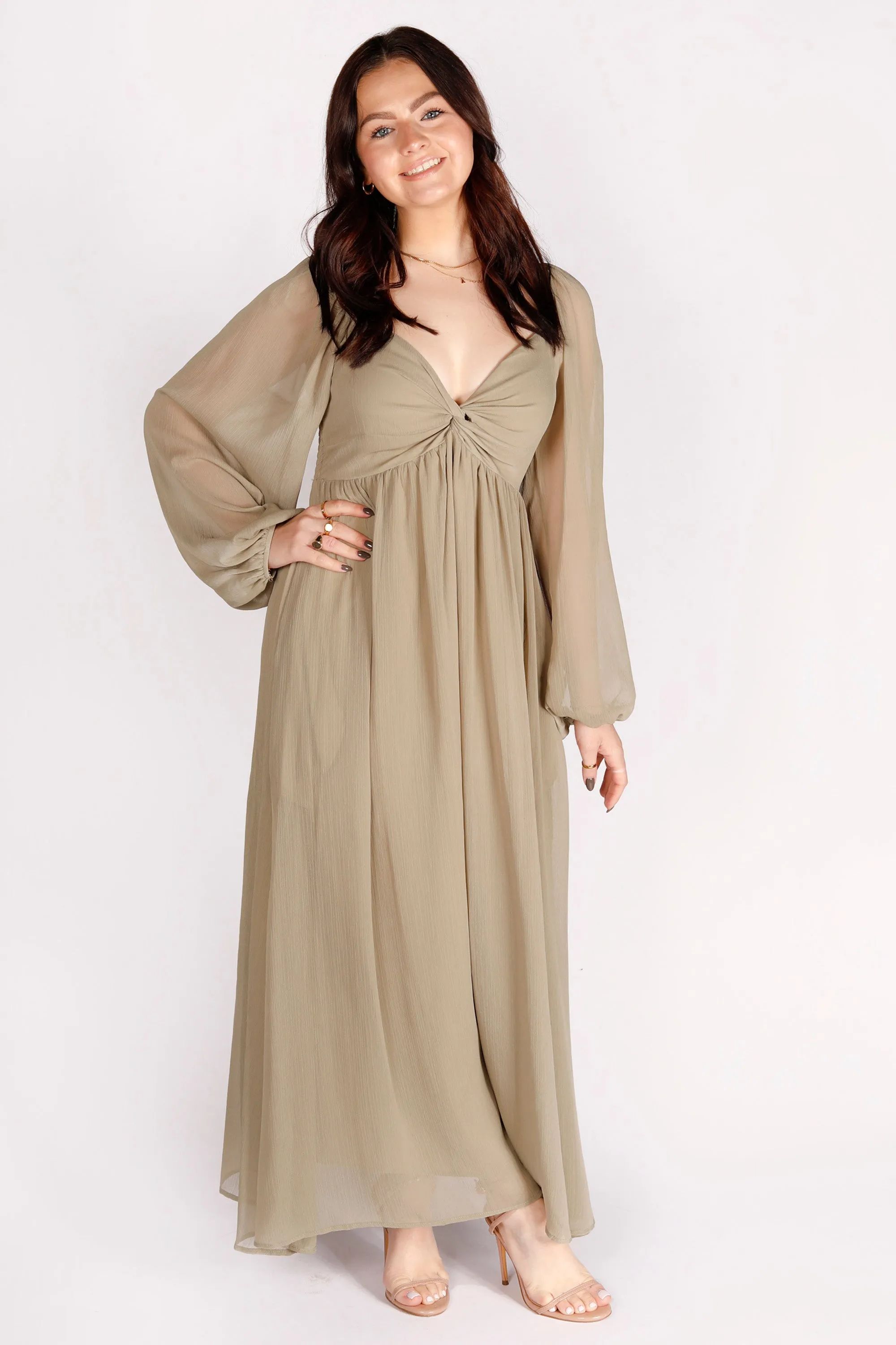 Dusty Olive Chiffon Dress