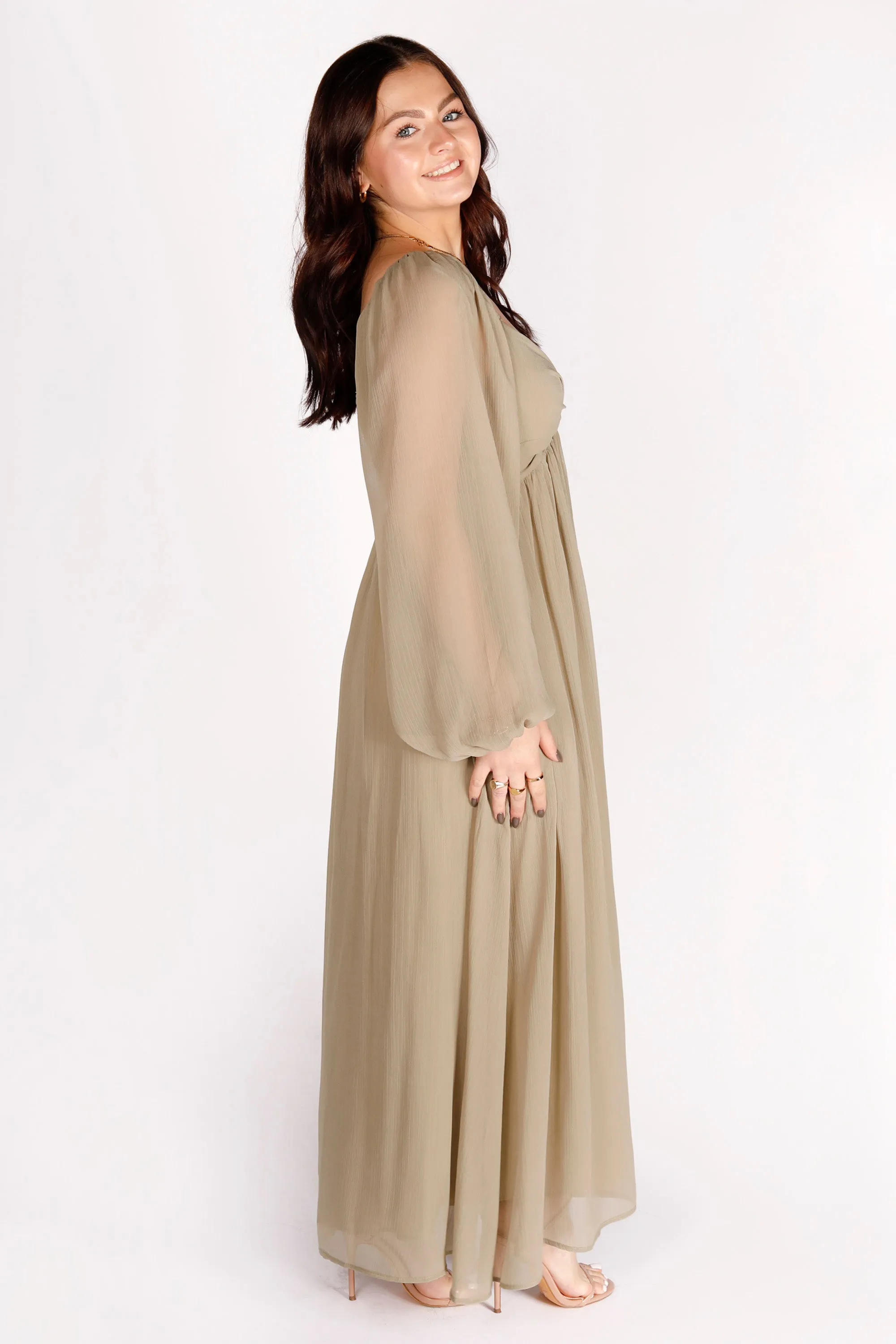 Dusty Olive Chiffon Dress
